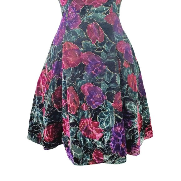 Vtg Steppin Out 1980's Gold Lined Velvet Floral Beaufont Halter Mini Dress Sz 3 - Picture 5 of 8